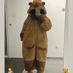 [PL】Voksen Capybara Cosplay Kostume Onesie Natkjole Tegneserie Pyjamas L