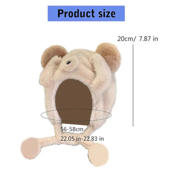 Plys Bjørneøre Hat til Vinter Varme Huer Pullover Hat Rollespil Fest Kostume Hat Unisex Trapper Hat til Bjergbestigning Hvid White
