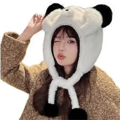 Plys Bjørneøre Hat til Vinter Varme Huer Pullover Hat Rollespil Fest Kostume Hat Unisex Trapper Hat til Bjergbestigning Hvid