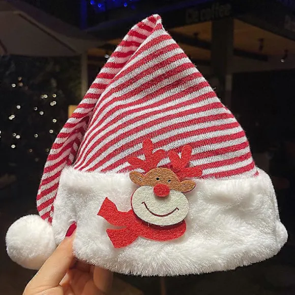 Plys julehatte, plys julehatte med pomponer til voksne og børn (B)