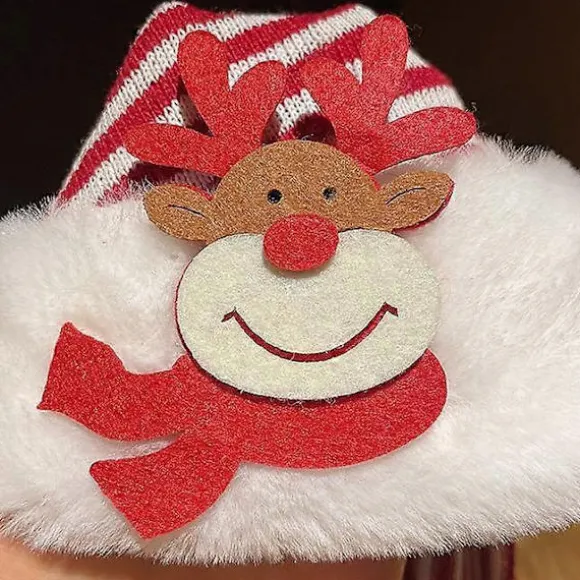 Plys julehatte, plys julehatte med pomponer til voksne og børn (B)