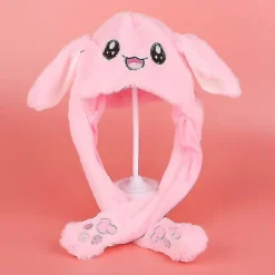 Plys Kanin Øre Hat Kan Bevæge Interessant Sød Blød Plys Bunny Hat Gaver Til Piger[HK] Luminous Stitch Hat