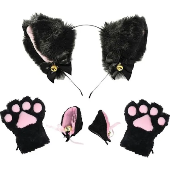 Plys Pandebånd og Handsker Sæt Hovedbeklædning med Butterfly Sløjfe Klokke Festkostume Fancy 3PCS