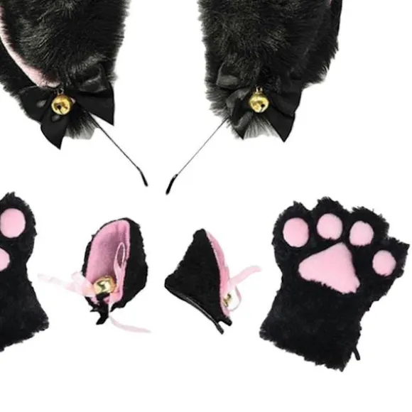 Plys Pandebånd og Handsker Sæt Hovedbeklædning med Butterfly Sløjfe Klokke Festkostume Fancy 3PCS