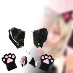 Plys Pandebånd og Handsker Sæt Hovedbeklædning med Butterfly Sløjfe Klokke Festkostume Fancy 3PCS