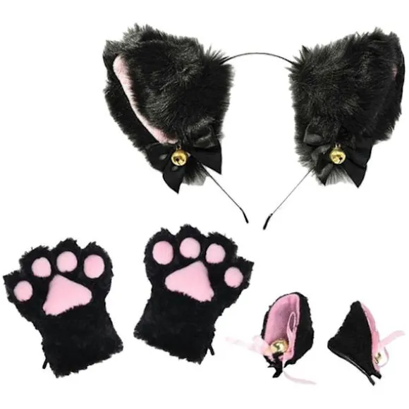 Plys Pandebånd og Handsker Sæt Hovedbeklædning med Butterfly Sløjfe Klokke Festkostume Fancy 3PCS