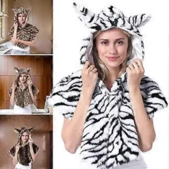 Plys Øre Hætte Kappe Hat til Vinter Udendørs Aktivitet Dejlig Pelsagtig Plys Hætte Kappe Øreklap Hat til Kvinder Mænd Unisex gul tiger (gul tiger)