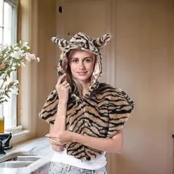 Plys Øre Hætte Kappe Hat til Vinter Udendørs Aktivitet Dejlig Pelsagtig Plys Hætte Kappe Øreklap Hat til Kvinder Mænd Unisex gul tiger (gul tiger)