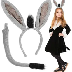 Plys Æselører Hårbøjle med Hale - Grå Dyrekostume Tilbehør til Cosplay (26,5x25,5x1,5cm) 1 Sæt Grey 26.50X25.50X1.50CM