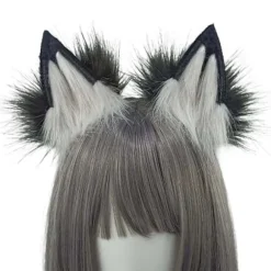 Plys Ulvehale og Hårbøjle til Cosplay Halloween Kostume til Kvinder Black and white wolf