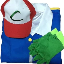 Pokémon Anime Træner Kostume Drenge Ash Ketchum Voksen Cosplay Til Piger Halloween Blå Jakke Kasket og Handsker Sæt - Perfekt M