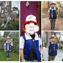 Pokémon Ash Ketchum Cosplay Anime Blå Jakke Sæt 140 cm