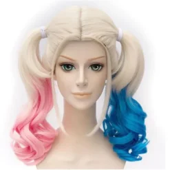 Polyester paryk (voksen) pink og blå