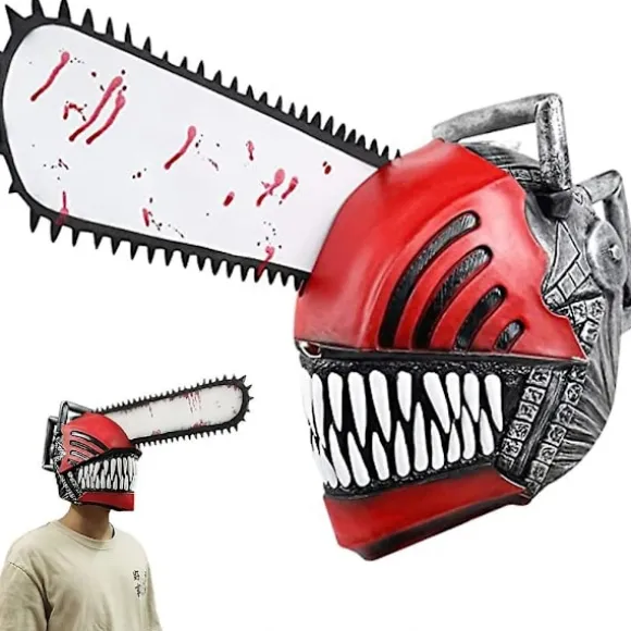 (pow yeah!) Anime Chainsaw Man Cosplay Horror Latex Maske Halloween Blodig Pochita Denji Skræmmende Hjelm Hovedbeklædning Maskeradefest Kostume Rekvisitter | Fyndiq