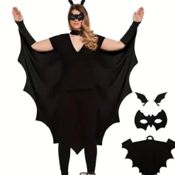 Premium Voksen Flagermuskappe Kostume Tilbehør - Sort Gotisk Vampyrvinger Udklædning Halloween Fest Outfit Unisex Cosplay
