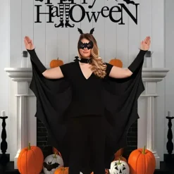 Premium Voksen Flagermuskappe Kostume Tilbehør - Sort Gotisk Vampyrvinger Udklædning Halloween Fest Outfit Unisex Cosplay