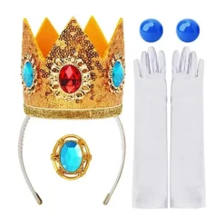 Princess Peach - Krone, øreringe, ring og et par handsker, kostumetilbehør V