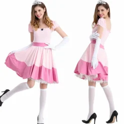 Princess Peach kostume til kvinder Halloween Cosplay kjole Y S