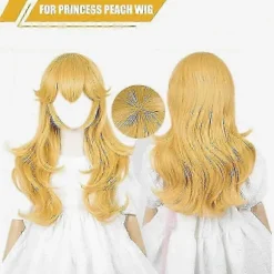 Prinsesse Peach Paryk 2026 Halloween Cosplay til Børn Piger Fødselsdagsfest Fancy[HK]