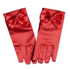 Prinsessehandsker i satin til småbørn, prinsessehandsker med perledekorationer og broderet applikation, albuelange glatte satinhansker, bløde