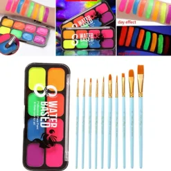 Professionel Ansigt Kropsmaling Kit Palette med Børster Fancy Kunst Pigment Glød til Halloween Juledekoration Kunstner Kostume