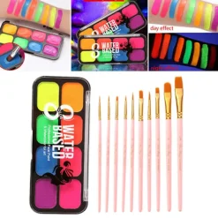Professionel Ansigt Kropsmaling Kit Palette med Børster Fancy Kunst Pigment Glød til Halloween Juledekoration Kunstner Kostume