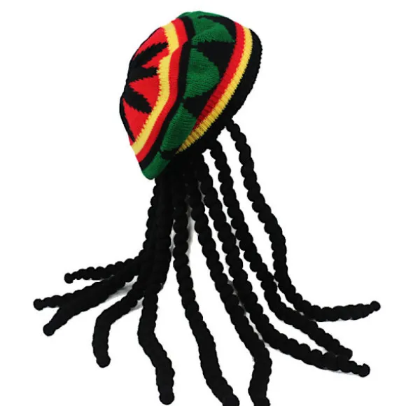 Rasta Dreadlock Hat med Fletninger - Jamaicansk Reggae Kasket - Cosplay Dreadlocks Hue til Halloween Kostume