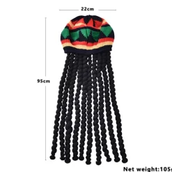 Rasta Dreadlock Hat med Fletninger - Jamaicansk Reggae Kasket - Cosplay Dreadlocks Hue til Halloween Kostume