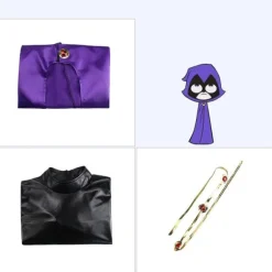 Raven Deluxe Kostume til Teen Titans Voksne Heldragt Med Kappe Cosplay Outfit Halloween Fest Fancy Dress Up S