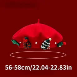 Rød Beret til Jul, en Trendy og Alsidig Fotografhat, Tredimensionel Juletræs Dekorativ Festlig Hat, der Giver Dig en [DB] Red