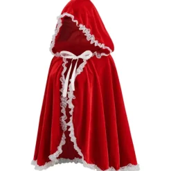 Rød blondekappe med hvide flæser til Halloween, kort model, 80 cm