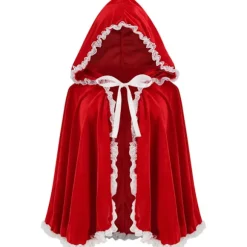 Rød blondekappe med hvide flæser til Halloween, kort model, 80 cm