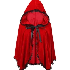 Rød Fløjl Rødhætte Kappe til Halloween & Cosplay [ZHE] Red+black edge 80CM