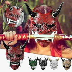 Rød Grå Japansk Samurai Maske Hannya Oni Samurai Latex Maske, Halloween Dæmon Kostume Maske, Samurai Cosplay Maske j
