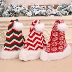 Rød Julehue Snefnug Lang Plys Hue Strikket Uld Julehue