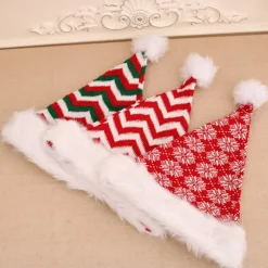 Rød Julehue Snefnug Lang Plys Hue Strikket Uld Julehue