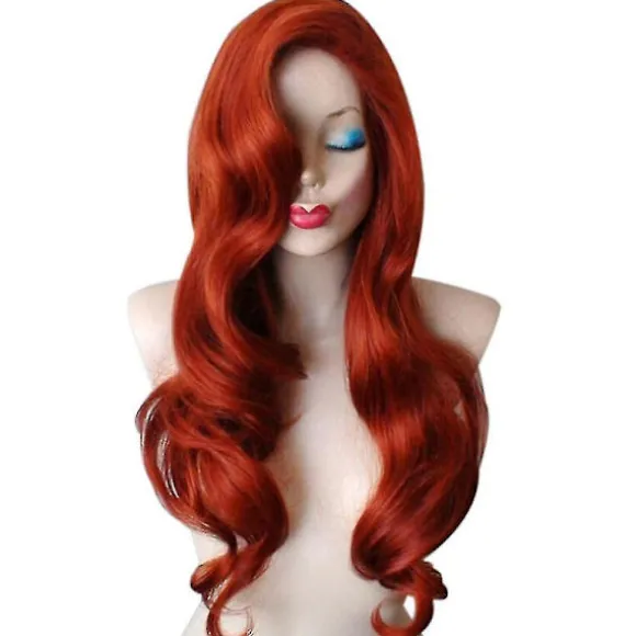 Rød lang bølget krøllet Jessica Rabbit Cosplay Paryk til kvinder, CJY