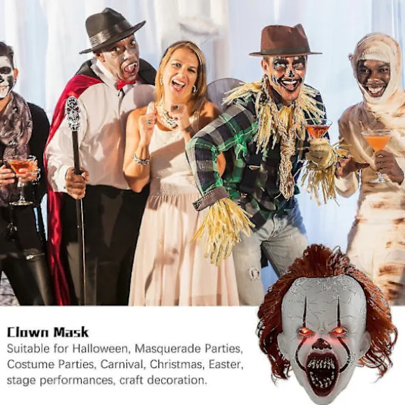 REA Skræmmende It Pennywise Krybende Klovnemaske, Cosplay & Dekoration Halloween Festrekvisitter Smiley Smiley Glowing