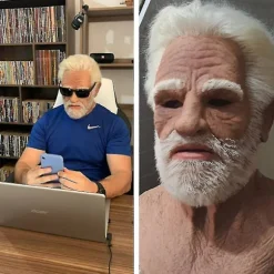 Realist Old Man Ansigtsmaske i Latex - Halloween Karneval Rynket Gammel Person Maske Voksen Kostume Tilbehør