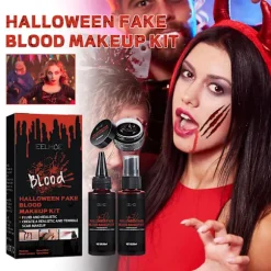 Realistisk kunstigt blod sæt Halloween makeup sæt 3-i-1 sæt til specialeffekt makeup Halloween cosplay tøj klæde sig ud