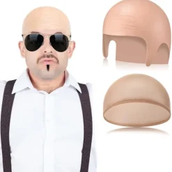 Realistisk munkekalot paryk i latex med aflange ører til tema Brown