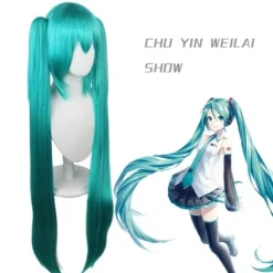 REMAKE Hatsune Miku Paryk Cosplay Fest Parykker med 2 Hestehaler Lang Glat Paryk Halloween Karneval Rekvisitter