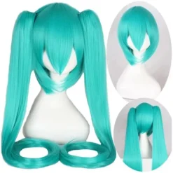REMAKE Hatsune Miku Paryk Cosplay Fest Parykker med 2 Hestehaler Lang Glat Paryk Halloween Karneval Rekvisitter