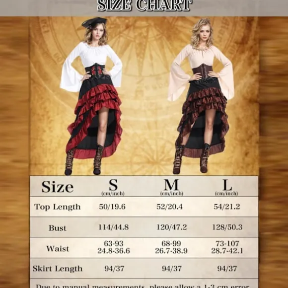 Renaissance Pirat Kostumesæt til Kvinder - Off - Shoulder Klokke - Ærme Skjorte, Flæse Høj - Lav Nederdel, Korset Taljebælte til Hallowe White+red S | Fyndiq