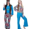 Retro Blå Hippie Disco Outfit - 1960'erne/1970'erne Groovy Kostume til Voksne S Mænd