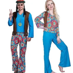 Retro Blå Hippie Disco Outfit - 1960'erne/1970'erne Groovy Kostume til Voksne S Mænd