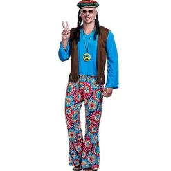 Retro Blå Hippie Disco Outfit - 1960'erne/1970'erne Groovy Kostume til Voksne S Mænd