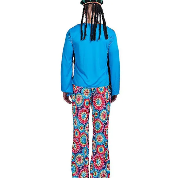 Retro Blå Hippie Disco Outfit - 1960'erne/1970'erne Groovy Kostume til Voksne S Mænd