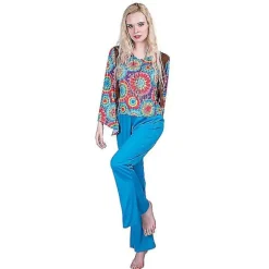 Retro Blå Hippie Disco Outfit - 1960'erne/1970'erne Groovy Kostume til Voksne S Mænd