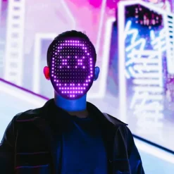 RGB LED Mask Gesture Face - Changing Glowing Mask Halloween Party Black